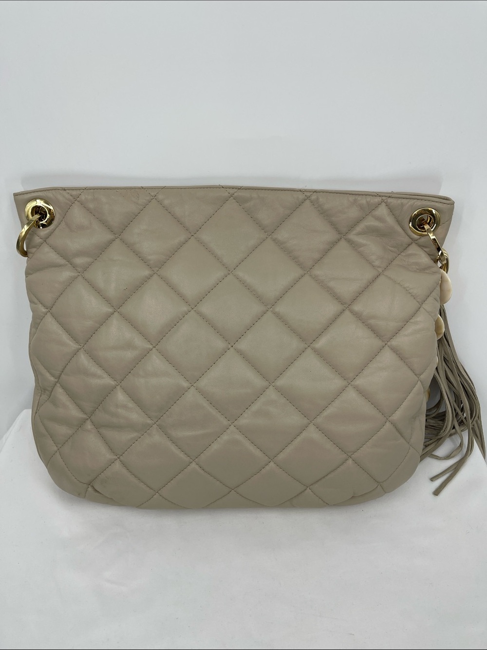KELLY TOOKE Beige Leather Shoulder Bag with Red Suede Interior QUILTED STITCHING - Picture 5 of 12